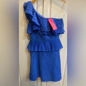 Lilly Pulitzer Blue Ruffled One Shoulder Cocktail Dress